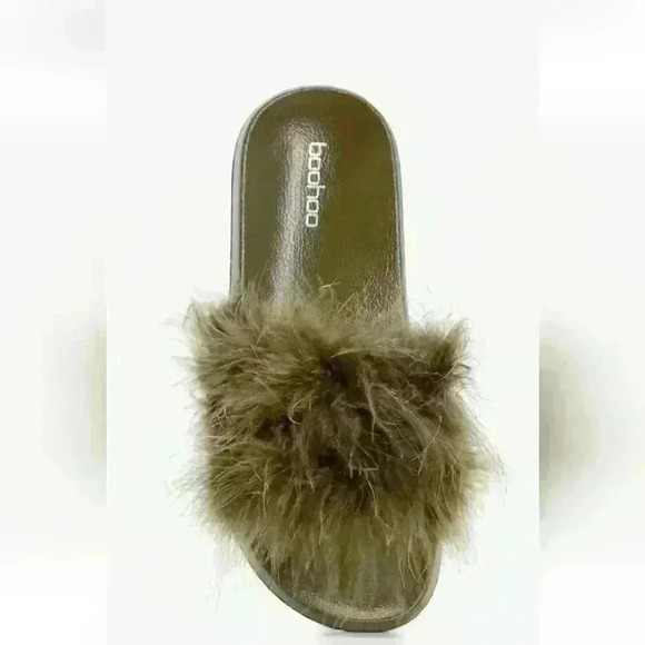 NEW NIB Boohoo Women's Annabelle Khaki (Brown) Feather Slider Sz 10 $36 - Picture 3 of 4